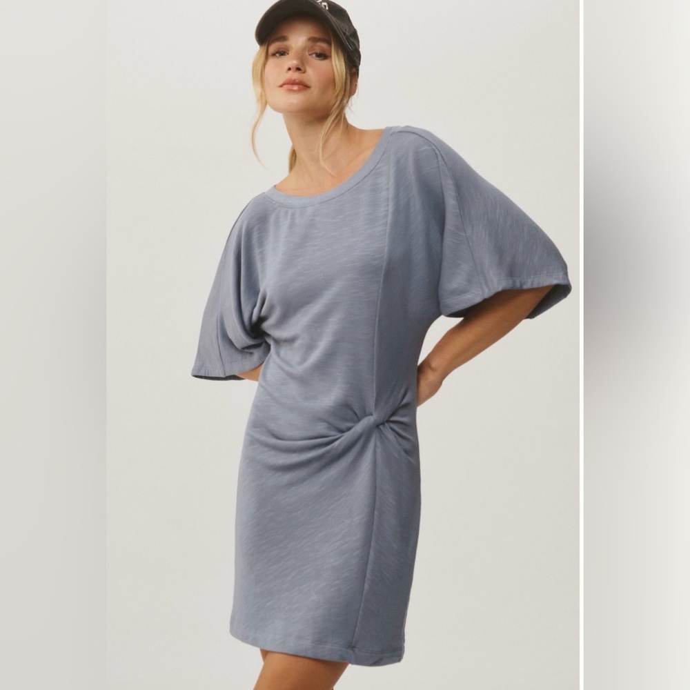 Daily practice by Anthropologie blue side twist Sleeve Mini Dress